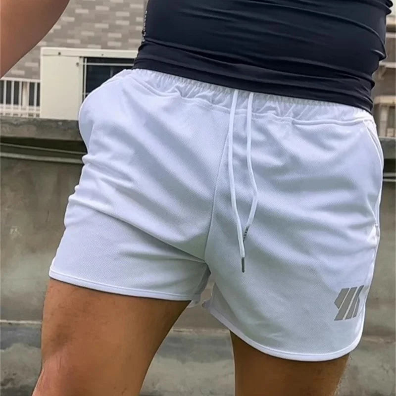 2024 Summer Breathable Three-Point Beach Shorts Men'S Elastic Gym Fitness Training Shorts Sports Zipper Pocket Mesh Men Shorts