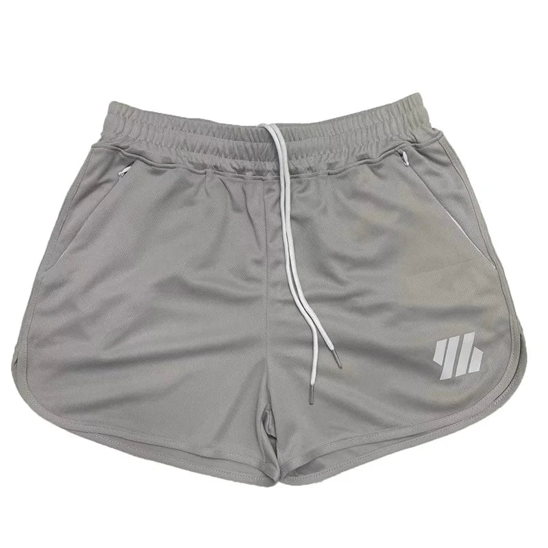 2024 Summer Breathable Three-Point Beach Shorts Men'S Elastic Gym Fitness Training Shorts Sports Zipper Pocket Mesh Men Shorts