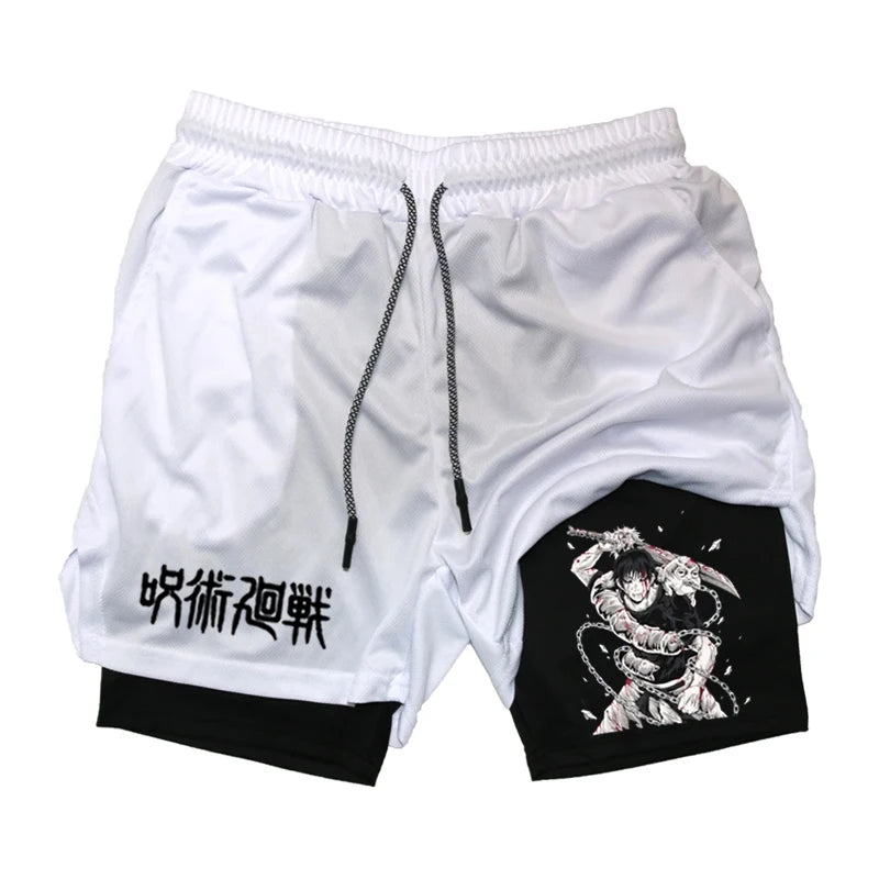 Anime Performance Shorts Toji Printed Men GYM Casual Sports Shorts Workout Running Mesh 2 in 1 Sport Short Pants