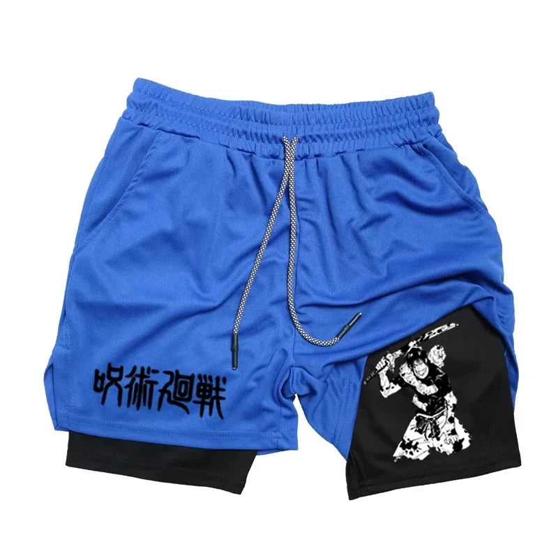 Anime Performance Shorts Toji Printed Men GYM Casual Sports Shorts Workout Running Mesh 2 in 1 Sport Short Pants