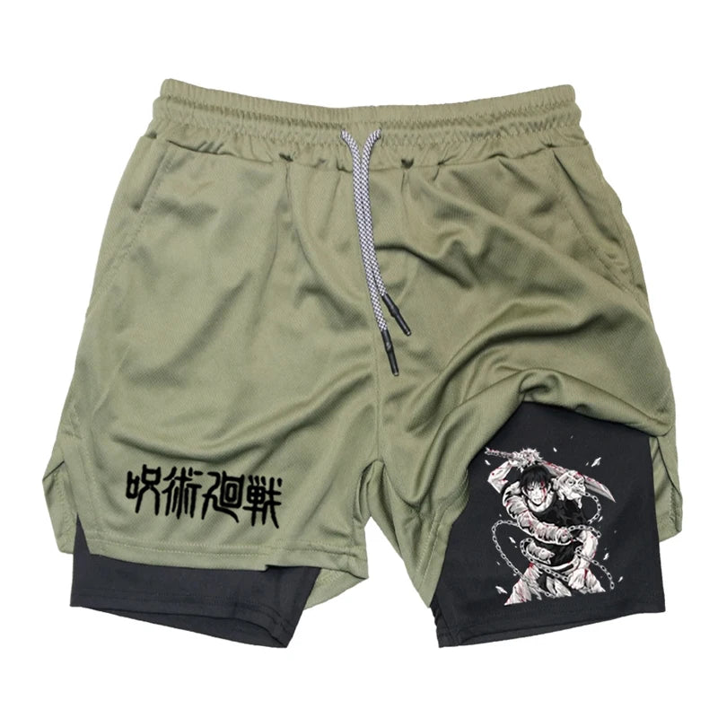 Anime Performance Shorts Toji Printed Men GYM Casual Sports Shorts Workout Running Mesh 2 in 1 Sport Short Pants