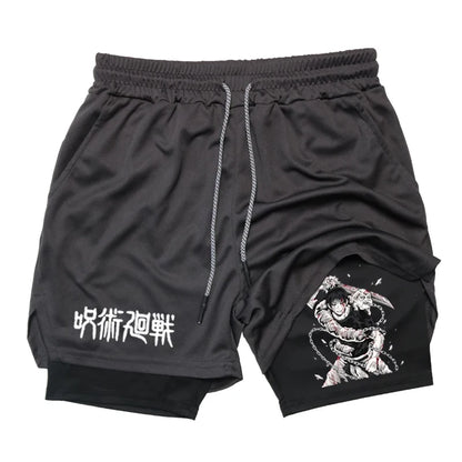 Anime Performance Shorts Toji Printed Men GYM Casual Sports Shorts Workout Running Mesh 2 in 1 Sport Short Pants