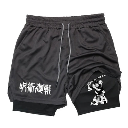 Anime Performance Shorts Toji Printed Men GYM Casual Sports Shorts Workout Running Mesh 2 in 1 Sport Short Pants
