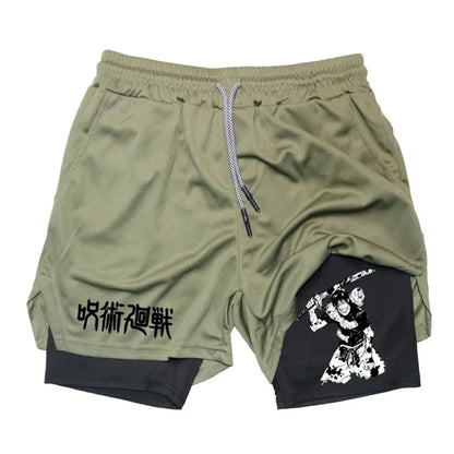Anime Performance Shorts Toji Printed Men GYM Casual Sports Shorts Workout Running Mesh 2 in 1 Sport Short Pants