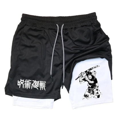 Anime Performance Shorts Toji Printed Men GYM Casual Sports Shorts Workout Running Mesh 2 in 1 Sport Short Pants