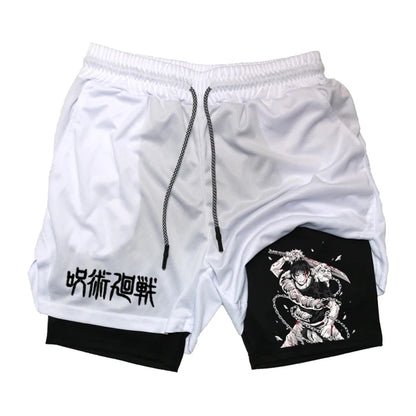 Anime Performance Shorts Toji Printed Men GYM Casual Sports Shorts Workout Running Mesh 2 in 1 Sport Short Pants
