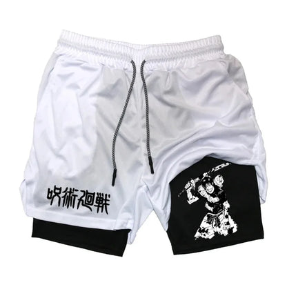 Anime Performance Shorts Toji Printed Men GYM Casual Sports Shorts Workout Running Mesh 2 in 1 Sport Short Pants