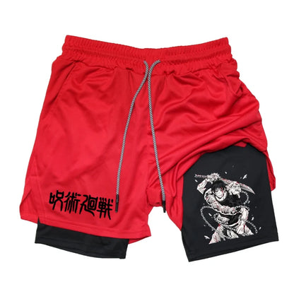 Anime Performance Shorts Toji Printed Men GYM Casual Sports Shorts Workout Running Mesh 2 in 1 Sport Short Pants